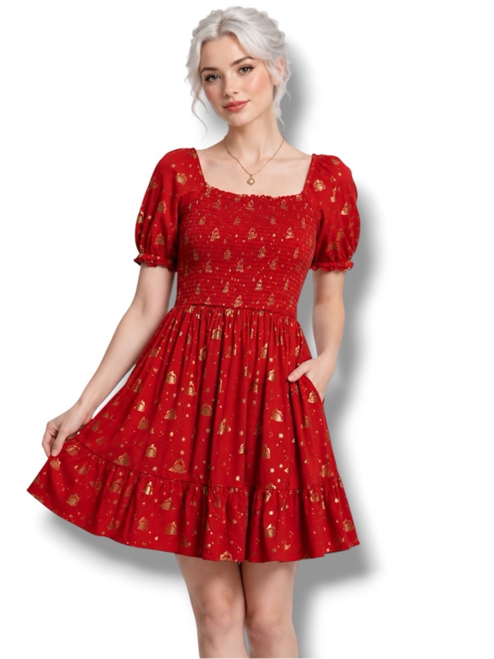 Studio Ghibli Howl's Moving Castle Calcifer & Stars Allover Print Smock Dress